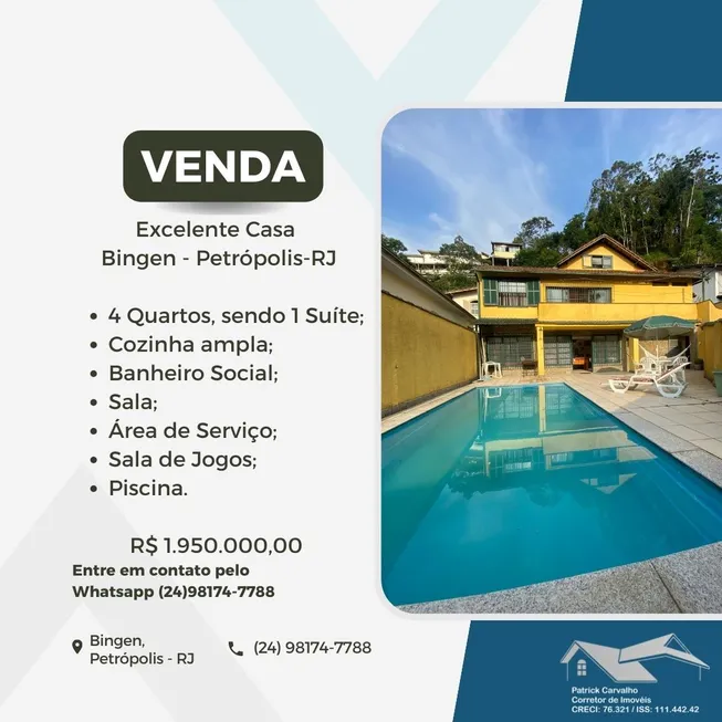 Foto 1 de Casa com 4 Quartos à venda, 350m² em Bingen, Petrópolis