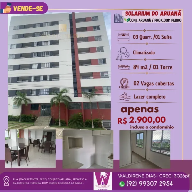 Foto 1 de Apartamento com 3 Quartos para alugar, 84m² em Compensa, Manaus