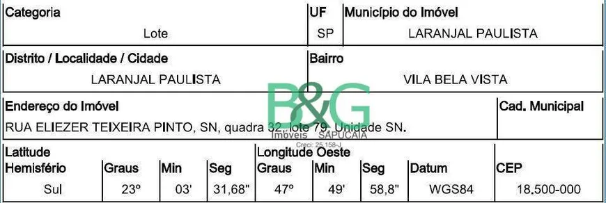 Foto 1 de Lote/Terreno à venda, 200m² em , Laranjal Paulista