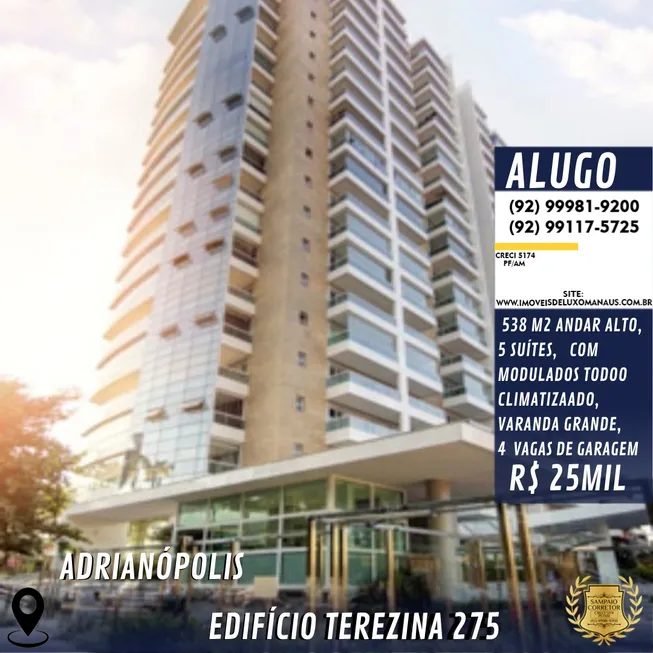 Foto 1 de Apartamento com 5 Quartos para alugar, 538m² em Adrianópolis, Manaus