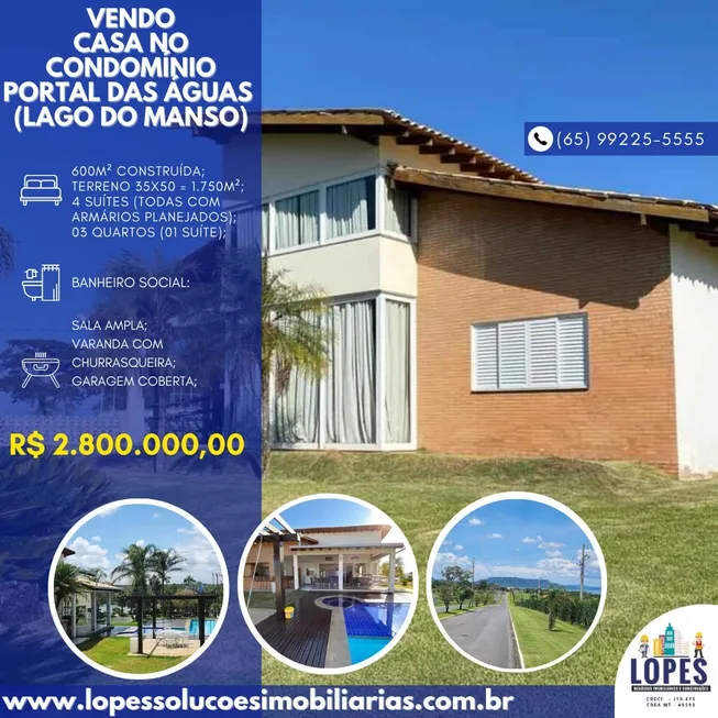 Foto 1 de Casa de Condomínio com 4 Quartos à venda, 600m² em , Chapada dos Guimarães