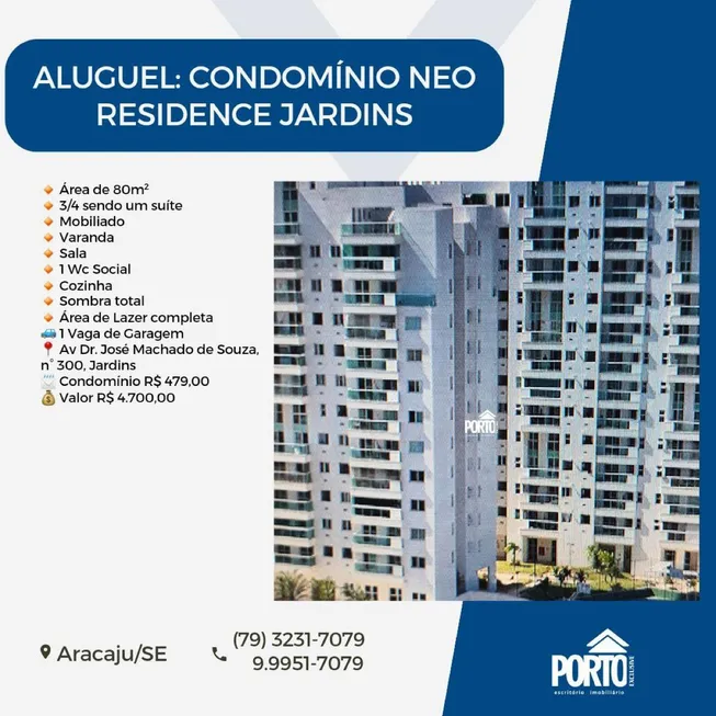 Foto 1 de Apartamento com 3 Quartos para alugar, 80m² em Jardins, Aracaju