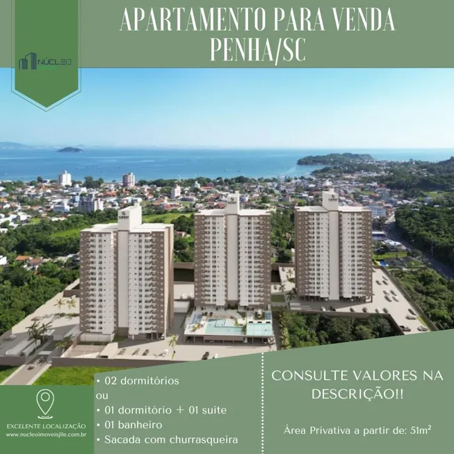 Foto 1 de Apartamento com 2 Quartos à venda, 51m² em Praia de Armacao, Penha