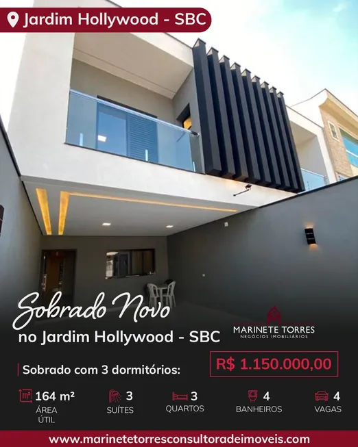 Foto 1 de Sobrado com 3 Quartos à venda, 164m² em Jardim Hollywood, São Bernardo do Campo