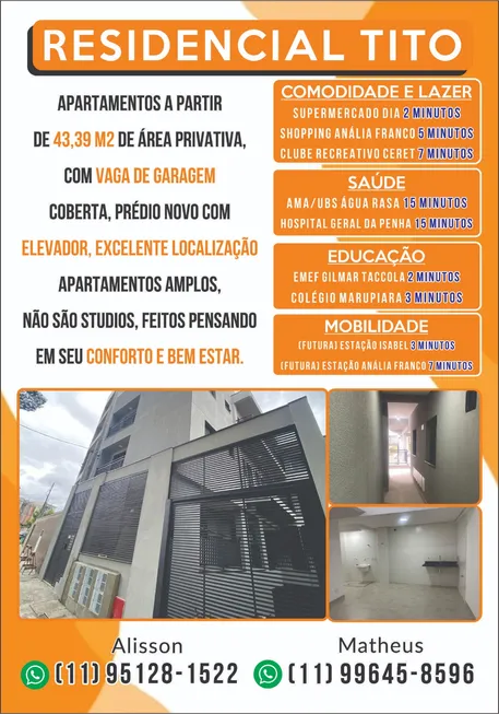 Foto 1 de Apartamento com 2 Quartos à venda, 43m² em Vila Formosa, São Paulo