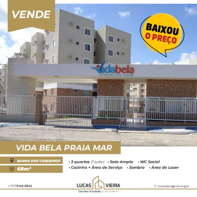 Foto 1 de Apartamento com 3 Quartos à venda, 68m² em Centro, Barra dos Coqueiros