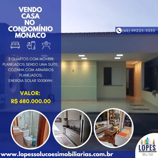 Foto 1 de Casa com 3 Quartos à venda, 126m² em Parque Residencial das Nações Indígenas, Cuiabá