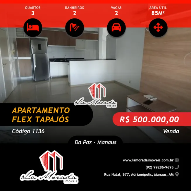 Foto 1 de Apartamento com 3 Quartos à venda, 85m² em Da Paz, Manaus