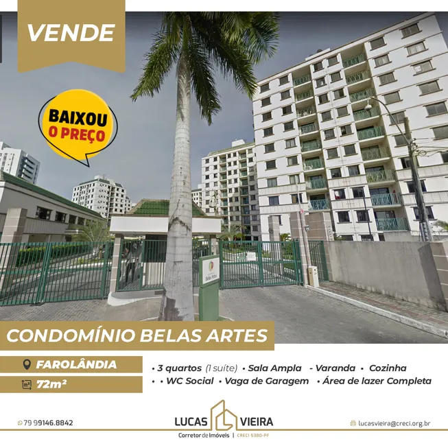 Foto 1 de Apartamento com 3 Quartos à venda, 72m² em Farolândia, Aracaju