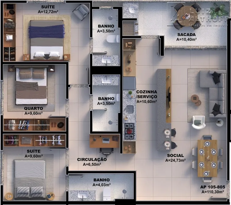 Foto 1 de Apartamento com 3 Quartos à venda, 107m² em Pedra Branca, Palhoça
