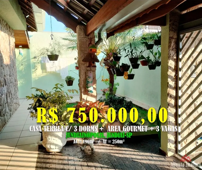 Foto 1 de Casa com 3 Quartos à venda, 196m² em Vila Nova Jundiainopolis, Jundiaí