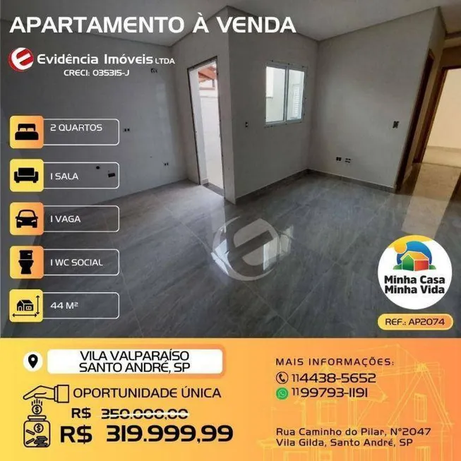Foto 1 de Apartamento com 2 Quartos à venda, 44m² em Vila Valparaiso, Santo André