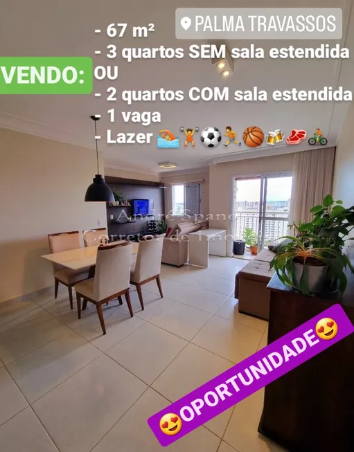 Foto 1 de Apartamento com 3 Quartos à venda, 67m² em Jardim Palma Travassos, Ribeirão Preto