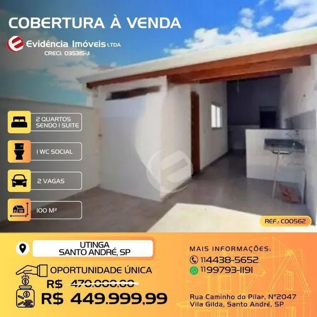 Foto 1 de Cobertura com 2 Quartos à venda, 100m² em Utinga, Santo André