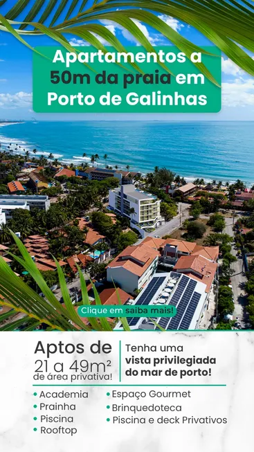 Foto 1 de Apartamento com 1 Quarto à venda, 22m² em Porto de Galinhas, Ipojuca