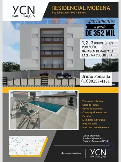 Foto 1 de Apartamento com 3 Quartos à venda, 87m² em Aparecida, Santos