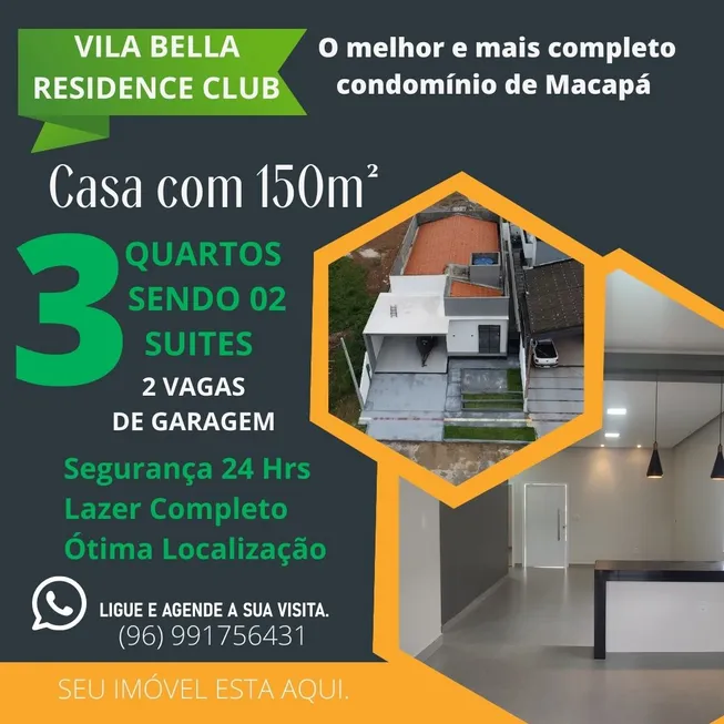 Foto 1 de Casa de Condomínio com 3 Quartos à venda, 250m² em Marabaixo, Macapá