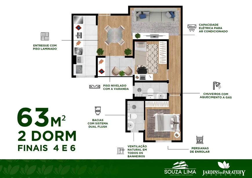 Foto 1 de Apartamento com 3 Quartos à venda, 60m² em Condominio Residencial Colinas do Paratehy, São José dos Campos