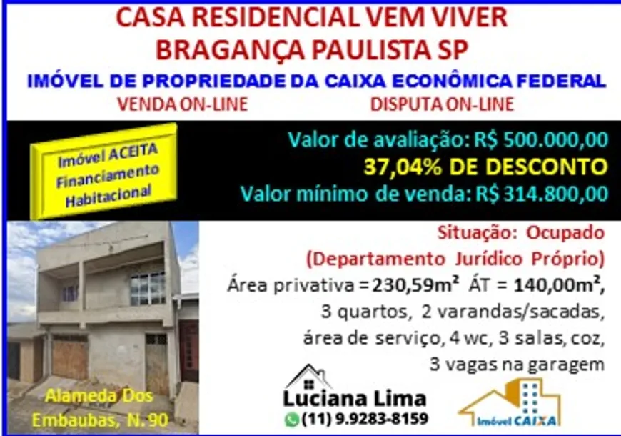 Foto 1 de Casa com 3 Quartos à venda, 230m² em Vem Viver, Bragança Paulista