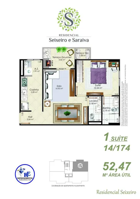 Foto 1 de Apartamento com 1 Quarto à venda, 53m² em Aviação, Praia Grande