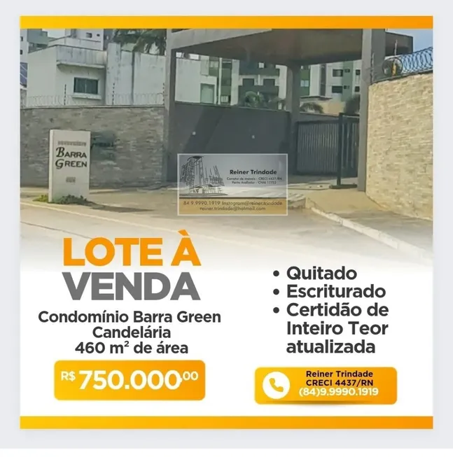 Foto 1 de Lote/Terreno com 1 Quarto à venda, 460m² em Candelária, Natal