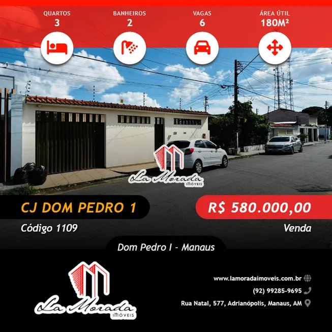Foto 1 de Casa com 3 Quartos à venda, 180m² em Dom Pedro I, Manaus