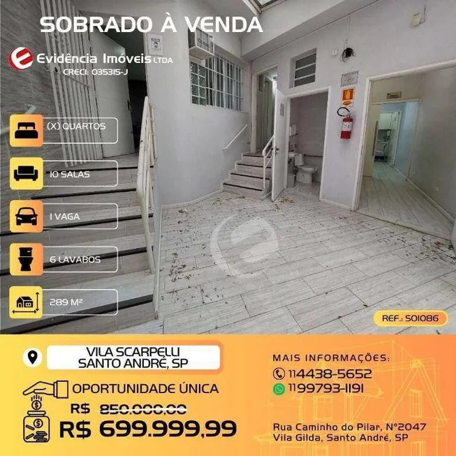 Foto 1 de Imóvel Comercial para venda ou aluguel, 289m² em Vila Scarpelli, Santo André
