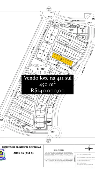 Foto 1 de Lote/Terreno à venda, 450m² em Plano Diretor Sul, Palmas