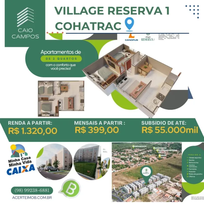 Foto 1 de Apartamento com 2 Quartos à venda, 40m² em Vinhais, São Luís