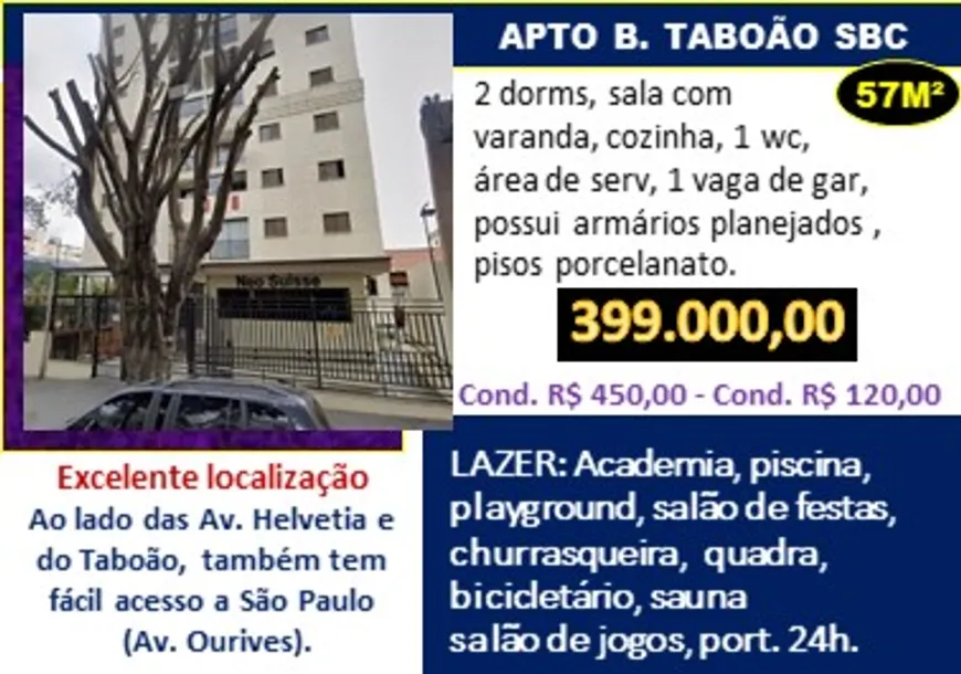 Foto 1 de Apartamento com 2 Quartos à venda, 57m² em Taboão, São Bernardo do Campo