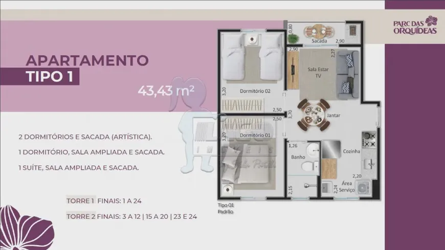 Foto 1 de Apartamento com 2 Quartos à venda, 43m² em Bonfim Paulista, Ribeirão Preto