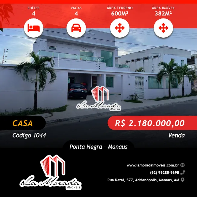 Foto 1 de Casa com 4 Quartos à venda, 382m² em Ponta Negra, Manaus