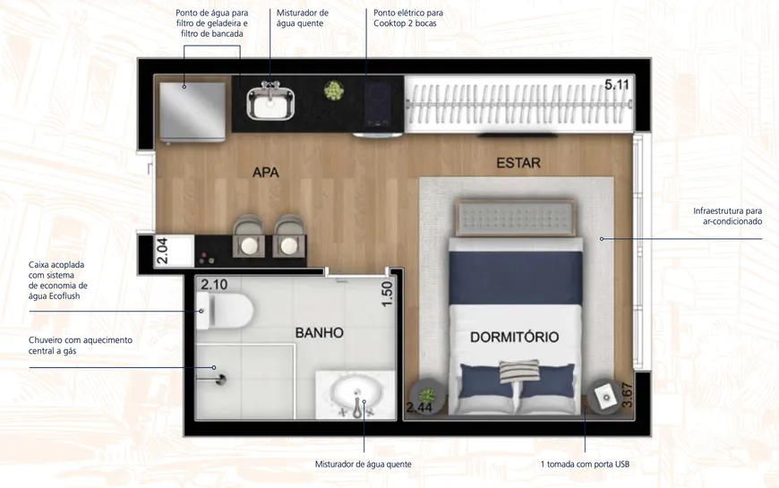 Foto 1 de Apartamento com 1 Quarto à venda, 21m² em Vila Firmiano Pinto, São Paulo