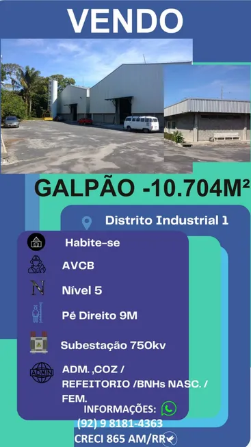 Foto 1 de Galpão/Depósito/Armazém à venda, 2500m² em Distrito Industrial I, Manaus