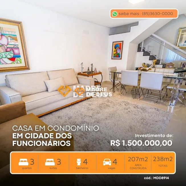 Foto 1 de Casa de Condomínio com 3 Quartos à venda, 207m² em Cidade dos Funcionários, Fortaleza