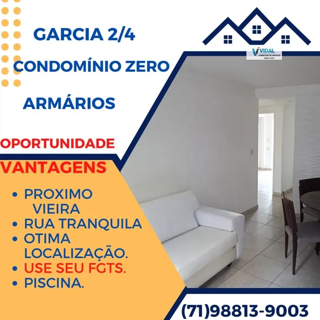 Foto 1 de Apartamento com 2 Quartos à venda, 60m² em Garcia, Salvador