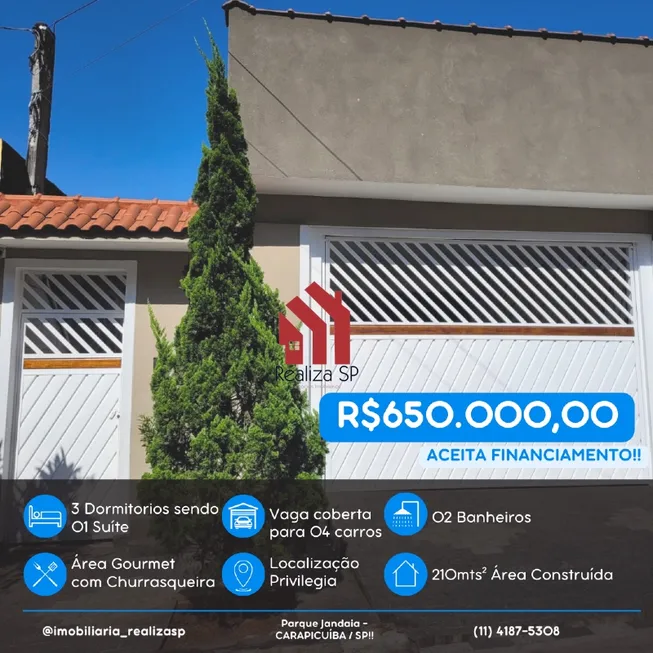 Foto 1 de Casa com 3 Quartos à venda, 152m² em Parque Jandaia, Carapicuíba