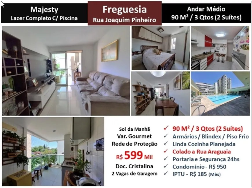 Foto 1 de Apartamento com 3 Quartos à venda, 90m² em Freguesia- Jacarepaguá, Rio de Janeiro