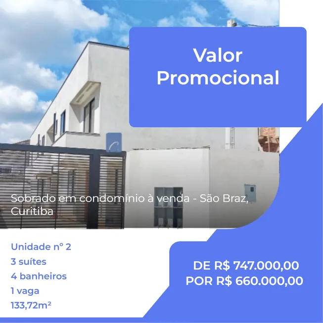 Foto 1 de Casa de Condomínio com 3 Quartos à venda, 133m² em São Braz, Curitiba