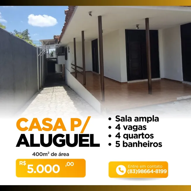 Foto 1 de Casa com 4 Quartos para alugar, 400m² em Brisamar, João Pessoa