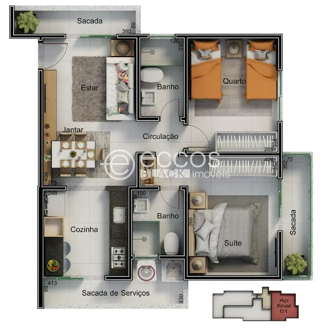 Foto 1 de Apartamento com 2 Quartos à venda, 63m² em Santa Mônica, Uberlândia