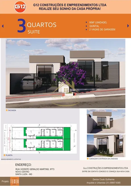 Foto 1 de Casa com 3 Quartos à venda, 90m² em Novo Centro, Santa Luzia
