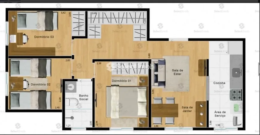 Foto 1 de Apartamento com 3 Quartos à venda, 50m² em Jardim Mauá, Mauá