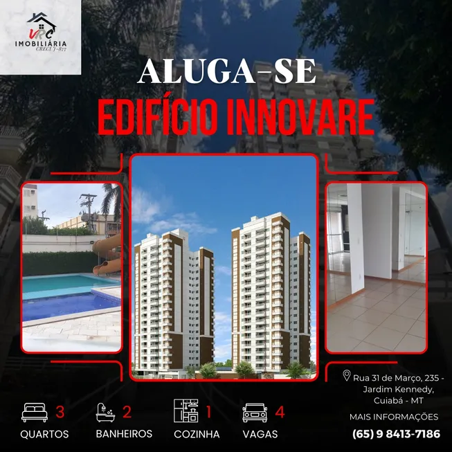 Foto 1 de Apartamento com 3 Quartos para alugar, 110m² em Jardim Kennedy, Cuiabá