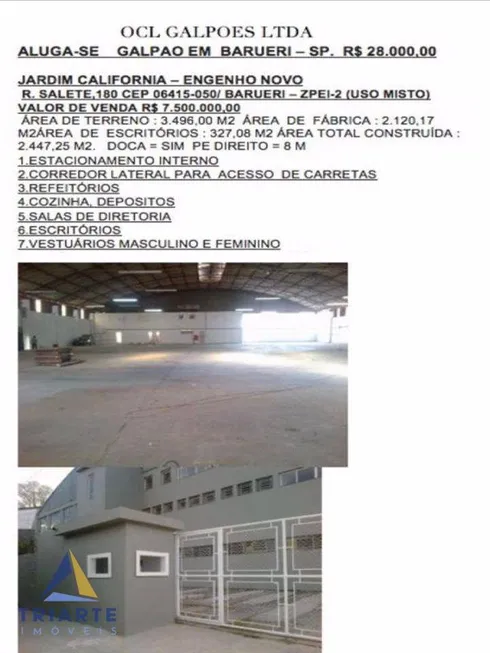 Foto 1 de Galpão/Depósito/Armazém à venda, 2120m² em Vila Engenho Novo, Barueri