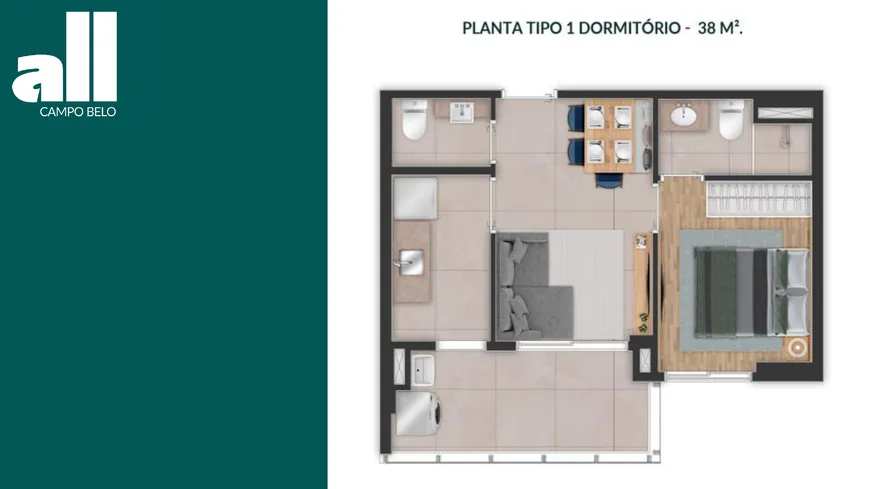 Foto 1 de Apartamento com 2 Quartos à venda, 38m² em Campo Belo, São Paulo