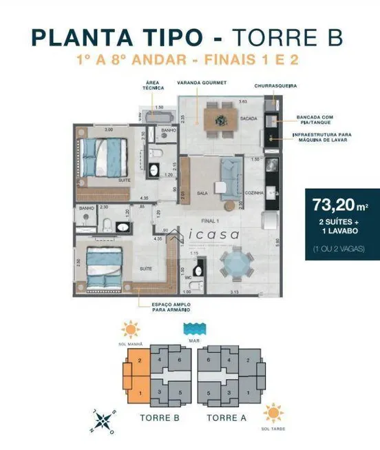 Foto 1 de Apartamento com 2 Quartos à venda, 73m² em Martim de Sa, Caraguatatuba