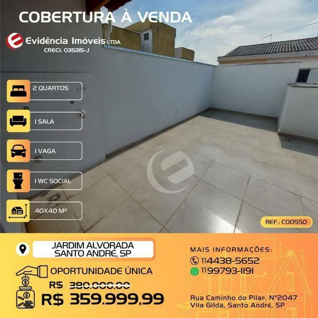 Foto 1 de Cobertura com 2 Quartos à venda, 80m² em Jardim Alvorada, Santo André