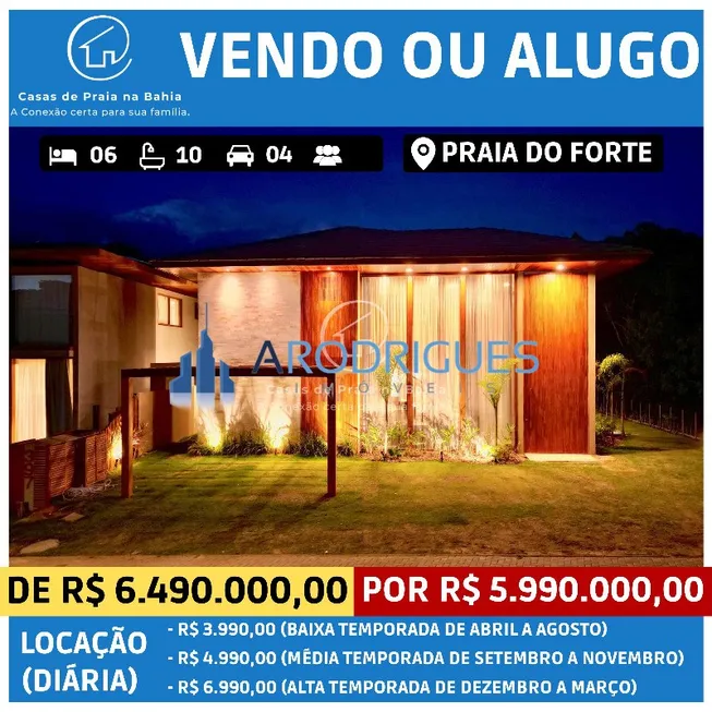 Foto 1 de Casa de Condomínio com 7 Quartos à venda, 469m² em Praia do Forte, Mata de São João