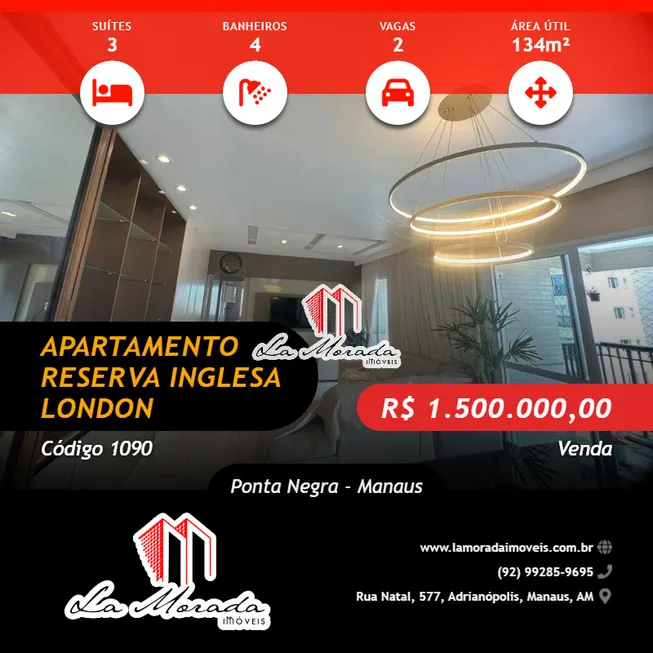 Foto 1 de Apartamento com 3 Quartos à venda, 134m² em Ponta Negra, Manaus